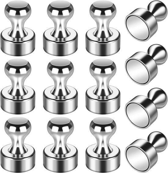 Set di 12 magneti per frigorifero in argento, magneti per lavagna bianca, magneti per lavagna, magneti per frigorifero per adulti, magneti per frigorifero, piccoli magneti a spinta per frigorifero per ufficio