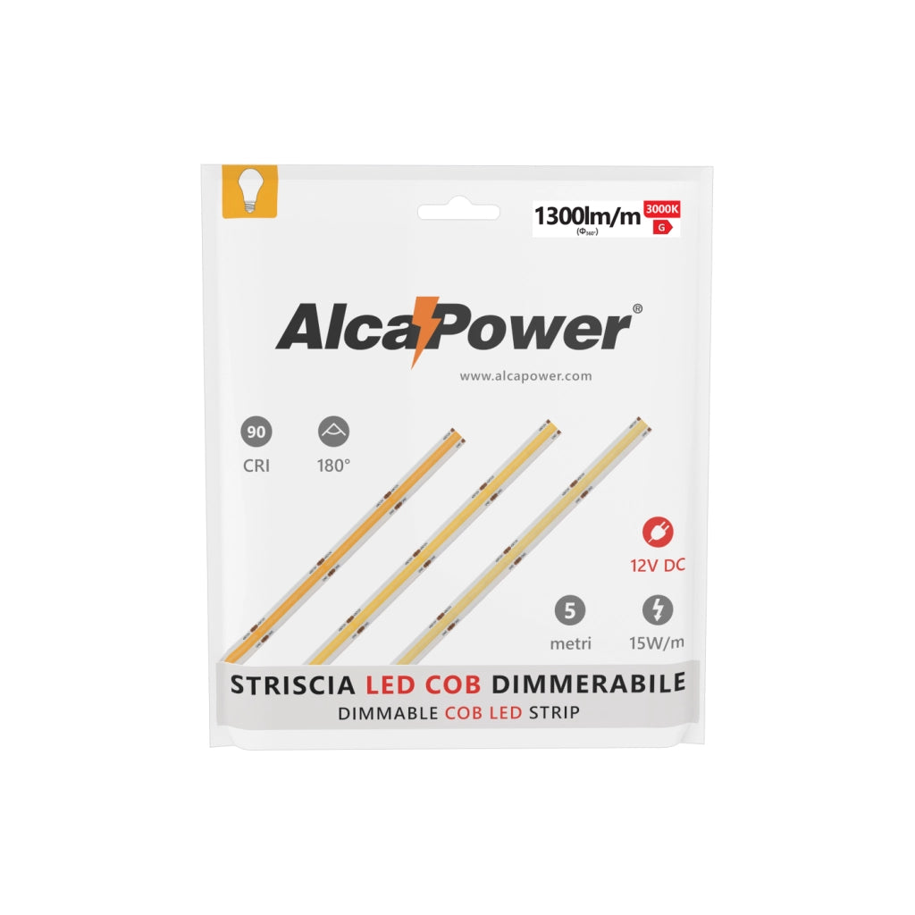 Striscia led 5m COB IP20 monocolore da 15W/MT 12V - 4000K
