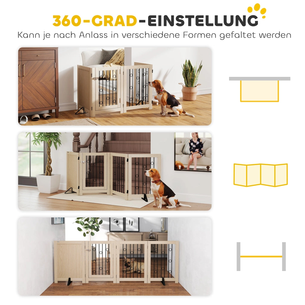 Cancello per animali domestici con porta ¨C zephmum ¨C MDF, acciaio, 4 pannelli