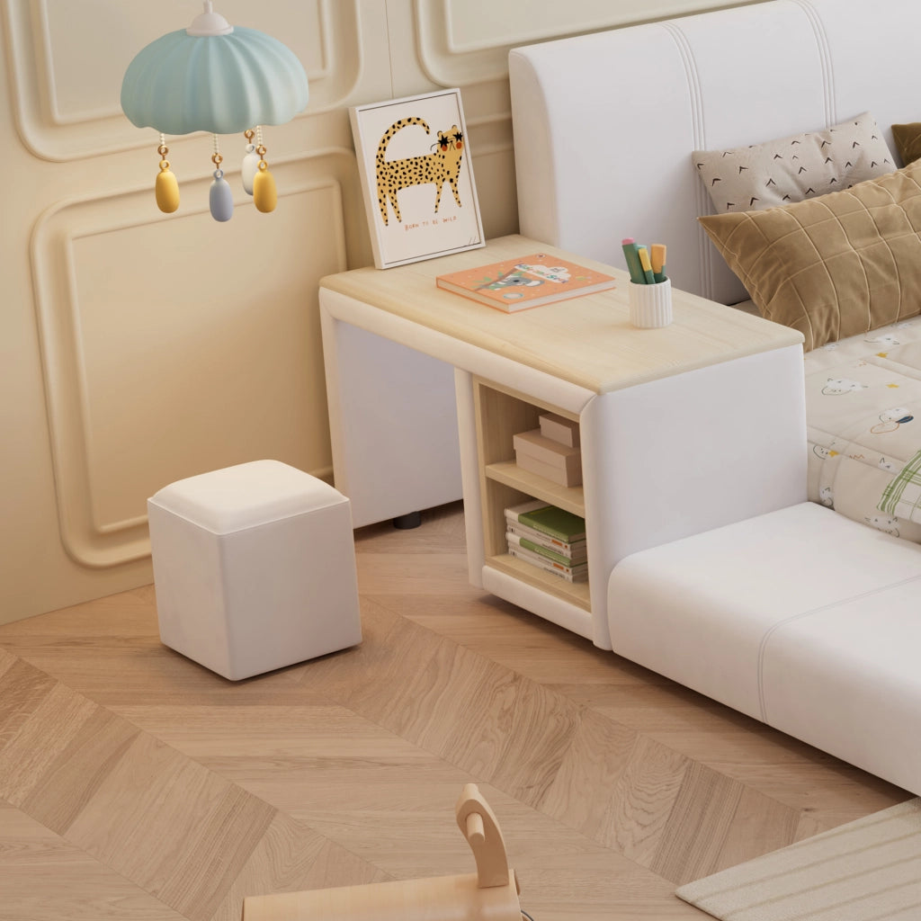 DESMIU Letto combinato letto matrimoniale con scrivania, sgabello e mensola 140 × 200 cm, senza materasso