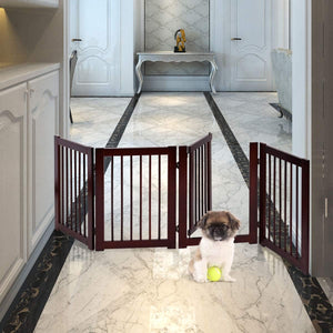 Cancelletto per Cani in Legno Massello, Cancello per Cani da Interno Girevole e Pieghevole, con 4 Ante, Cuscinetti Antiscivolo e Serratura, Ideale per Cani di Piccola/Media Taglia