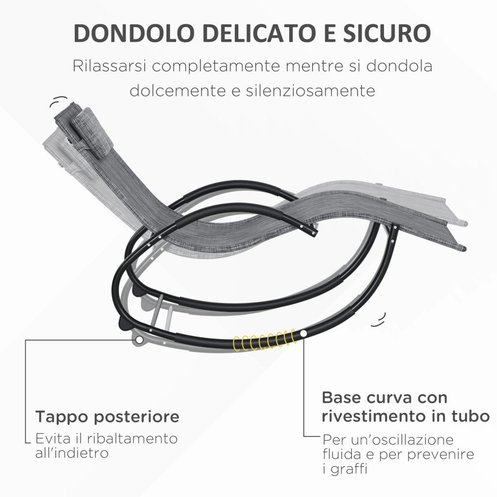 Sedia Sdraio a Dondolo Zero-Gravity da Esterno Impermeabile 155x61x88 cm con Poggiatesta Grigio