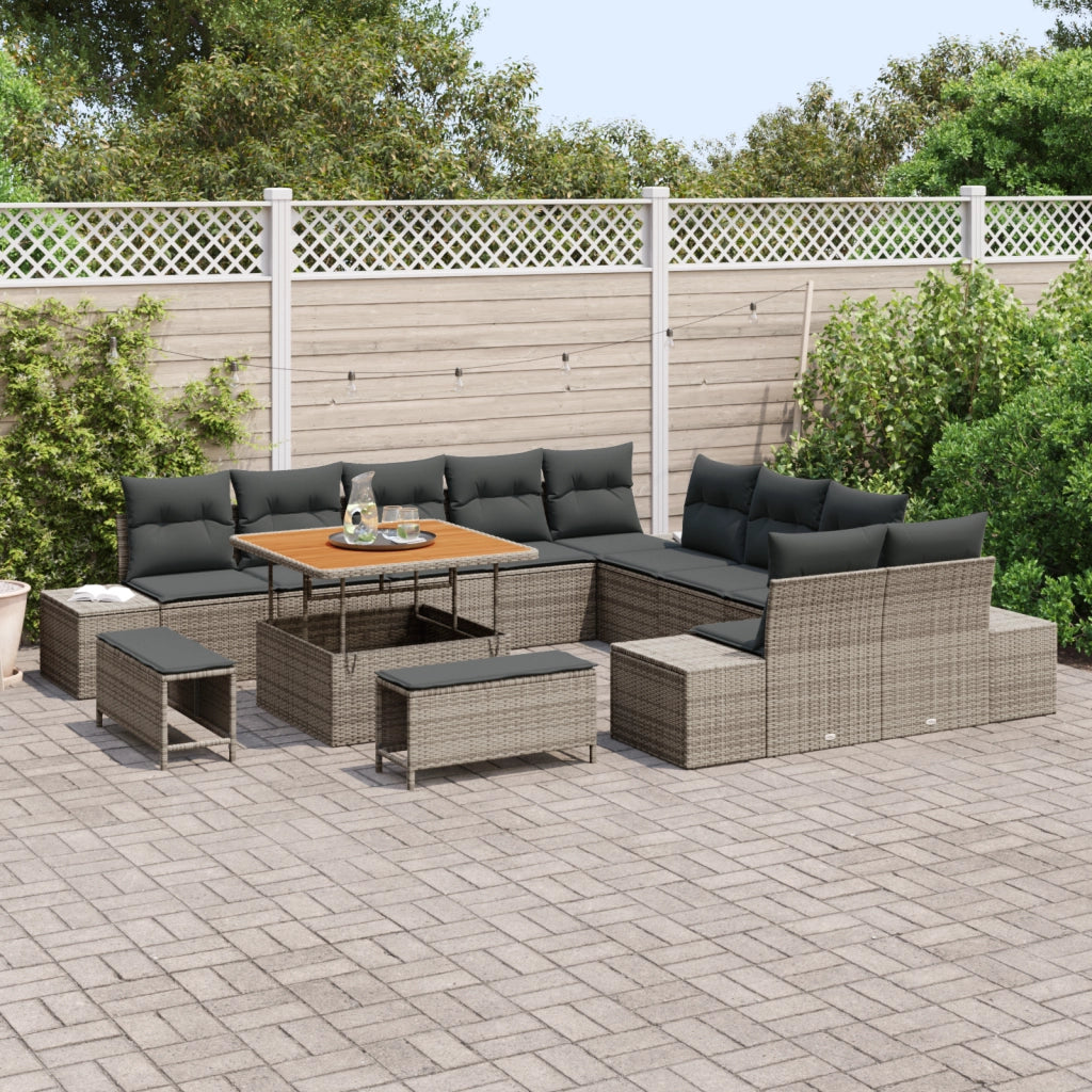 Set divano da giardino  da 13 pezzi con cuscini grigi in rattan