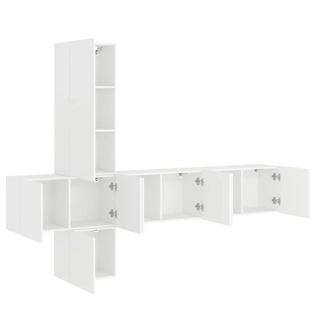 Set di mobili per TV multimediale: mensola per TV credenza sala da pranzo soggiorno camera da letto 5 pezzi legno ingegnerizzato bianco 02_0029251