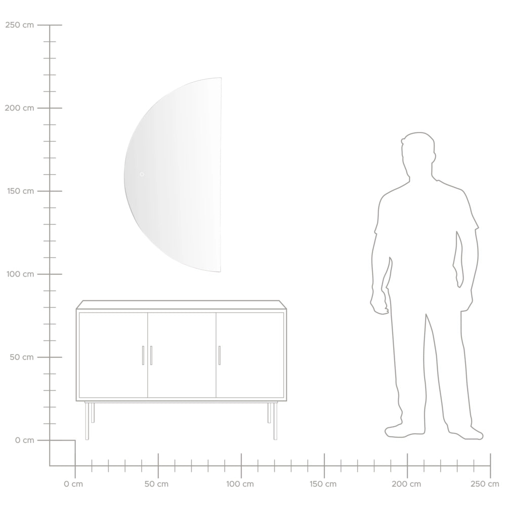 Specchio LED sospeso 60 x 120 cm semicircolare moderno contemporaneo per il bagno Vanity montato a parete per il trucco in camera da letto