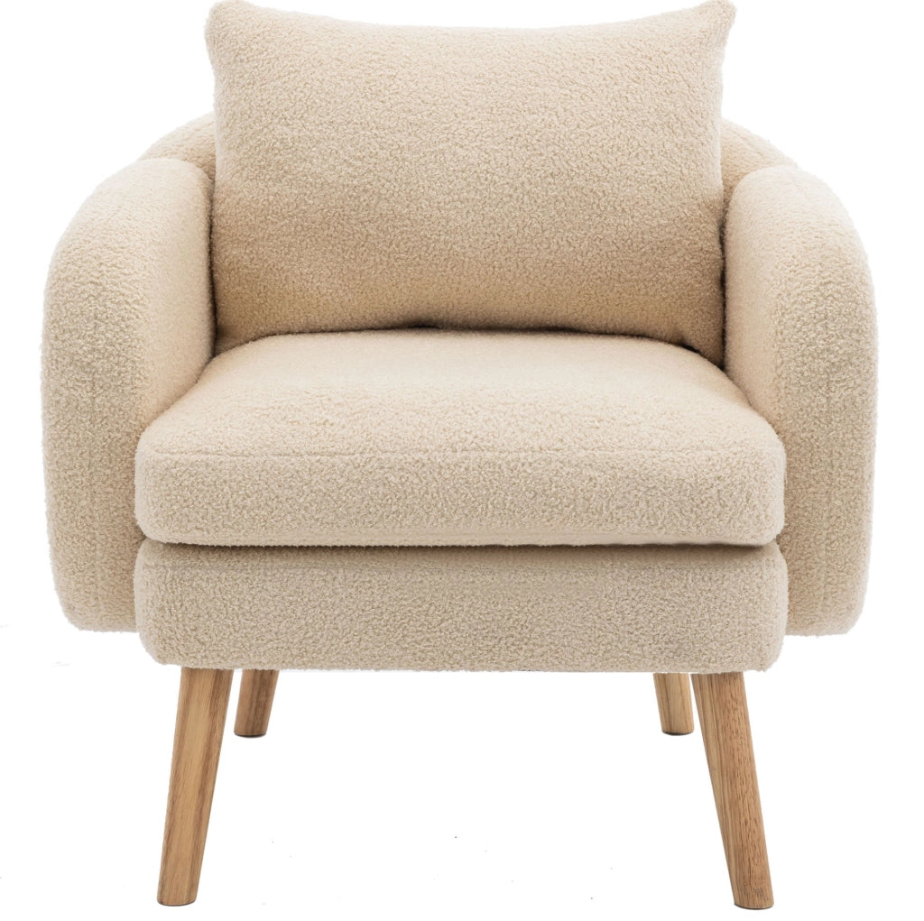 Poltrona imbottita in tessuto Teddy beige con cuscino schienale; 71x72x71 cm