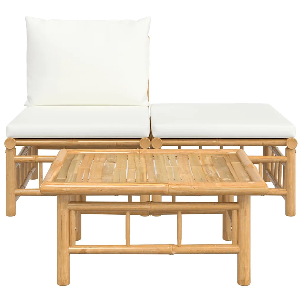 Salotto da Giardino-Set Salotto da Giardino 3pz con Cuscini Bianco Crema in Bamb¨´