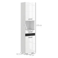 kleankin Colonna Bagno in MDF con Ripiano Aperto, Cassetto e Armadietto Chiuso, 37x32.5x170 cm, Bianco