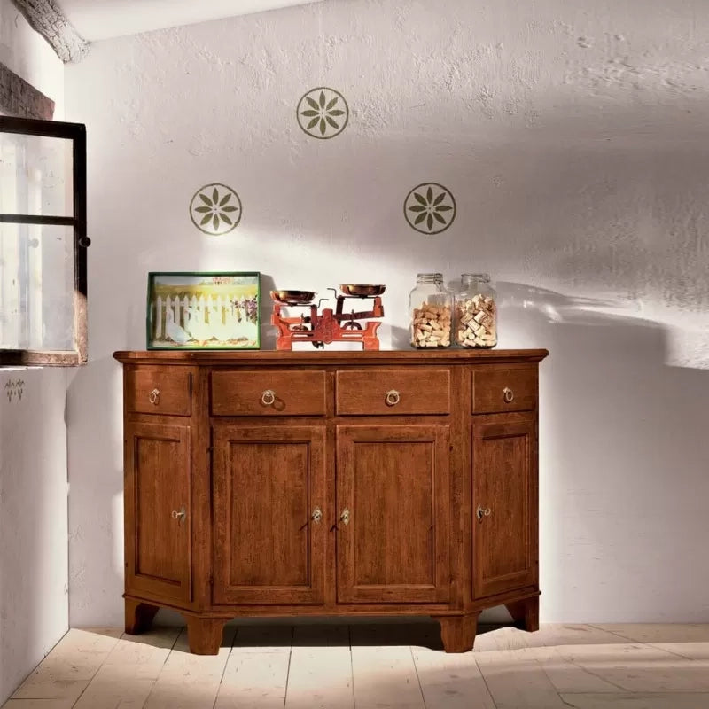 Madia credenza scantonata in legno massello 4 porte tinta noce l.158 p.48 h.102 (977) - Mobili 2G