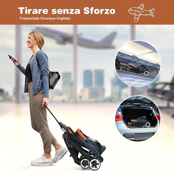 Passeggino Pighevole per Bmabini, Passeggino con Schienale e Poggiapiedi Regolabili, Passeggino Leggero Portata 15 kg, con Cappottina e Zanzariera, per Bambini 0-3 Anni (Blu)