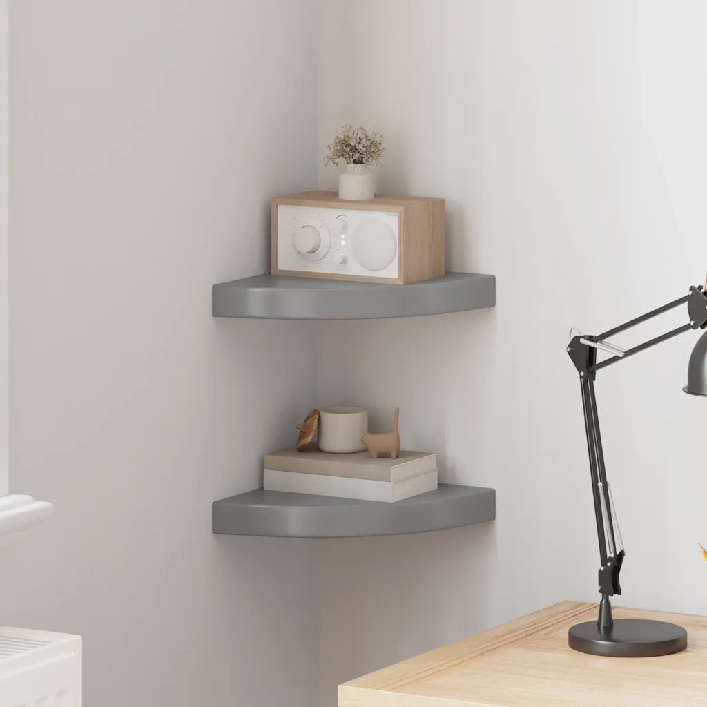 Scaffali Angolari a Parete 2 pz Grigio Lucido 25x25x3,8 cm MDF 323893