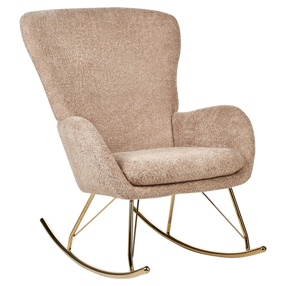 Sedia a dondolo in tessuto poliestere boucle beige Rivestimento in metallo Gambe a pattini Design tradizionale e retrò