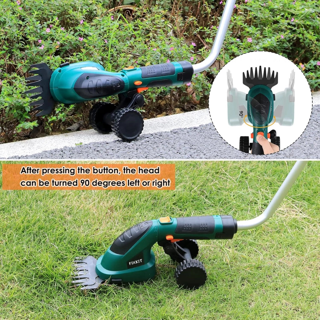 Cesoie per erba a batteria, 7,2 V, 2 in 1, con manico telescopico, batteria e caricabatterie, per tagliaerba, maneggevoli, con 2 diversi coltelli
