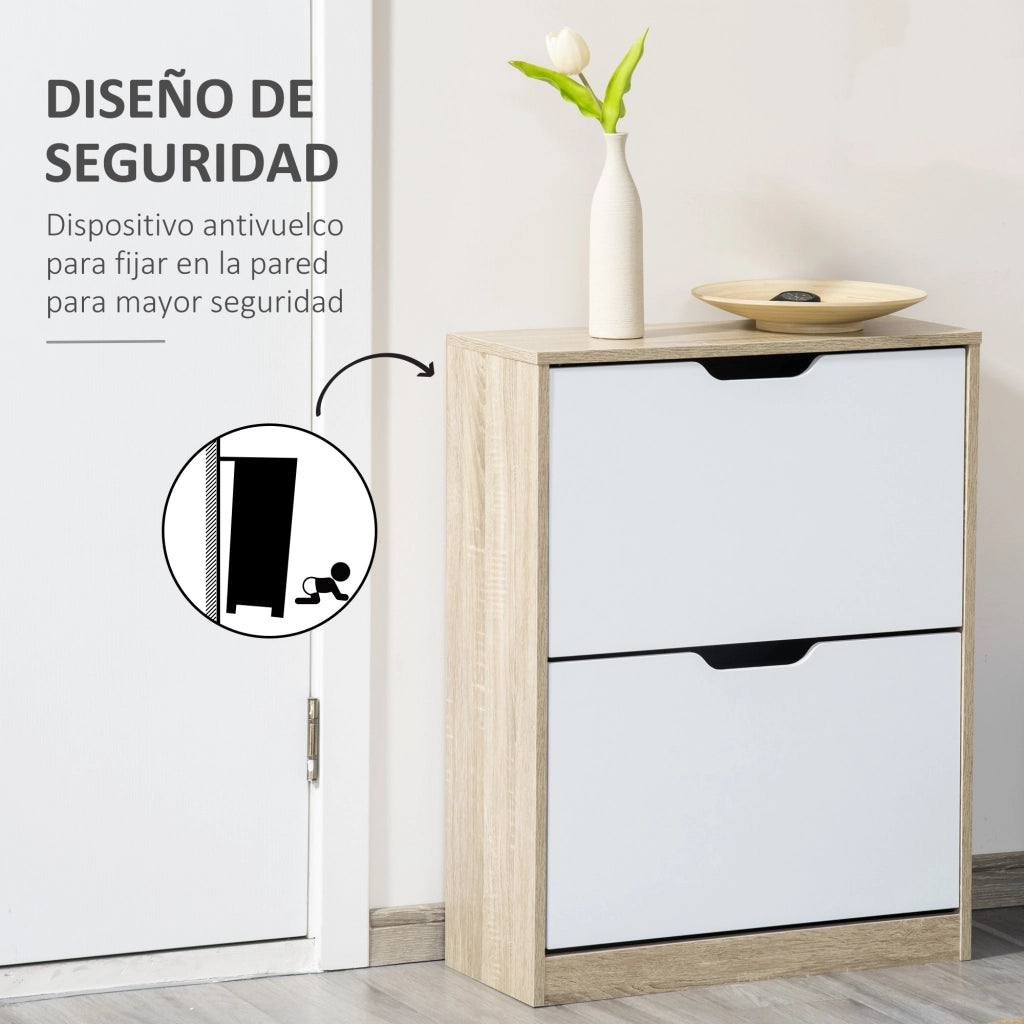 Scarpiera con 2 ante ¨C Xylo ¨C Legno bianco e naturale, 4 ripiani per 8 paia, 62,5x26x81 cm