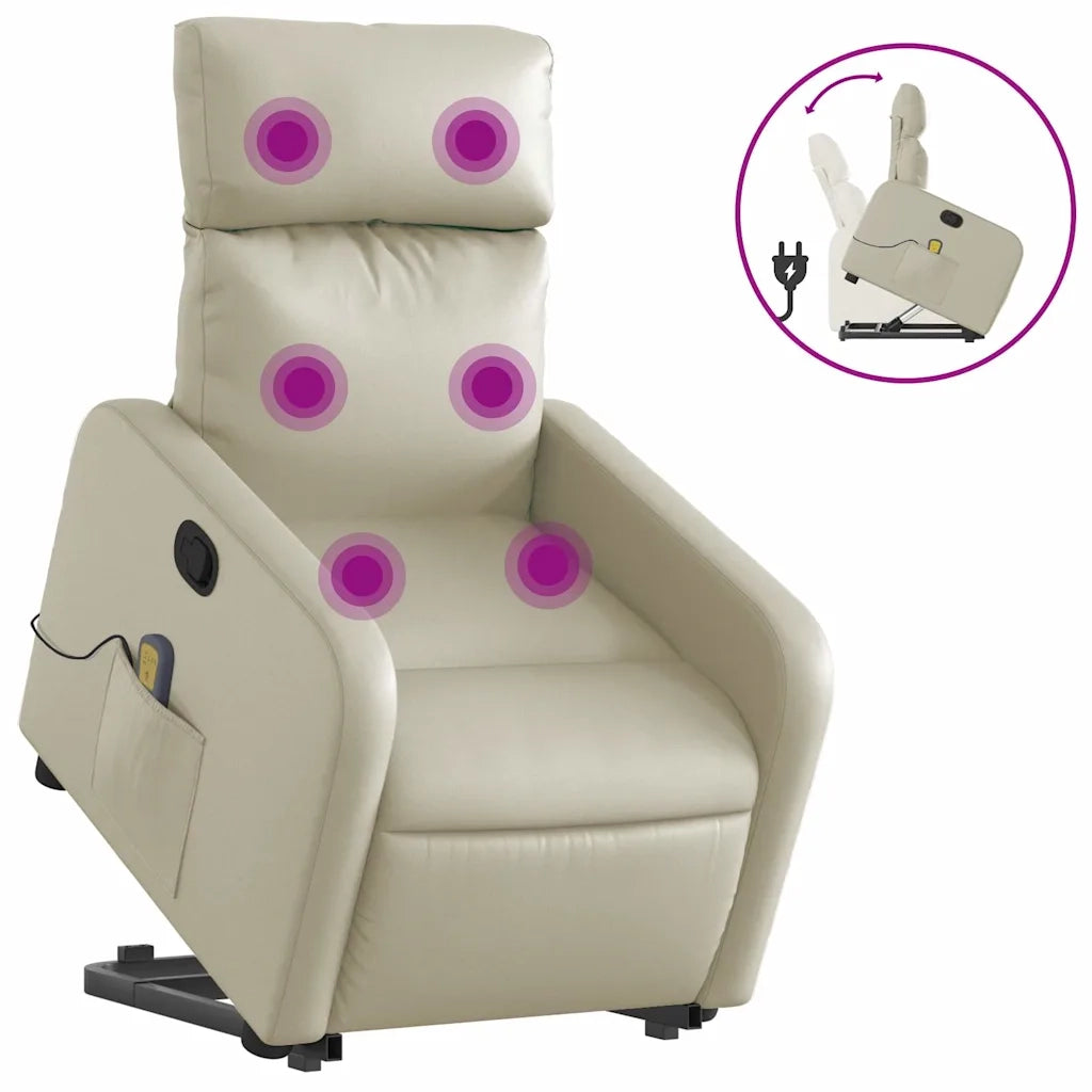 Poltrona | Sedia Relax Alzapersona Reclinabile Massaggio Crema Similpelle