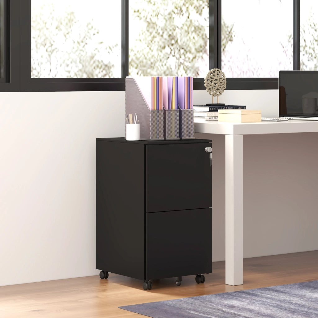 Cassettiera 2 Cassetti con Ruote ¨C zephmum ¨C Nero 37x43.5x67.5 cm