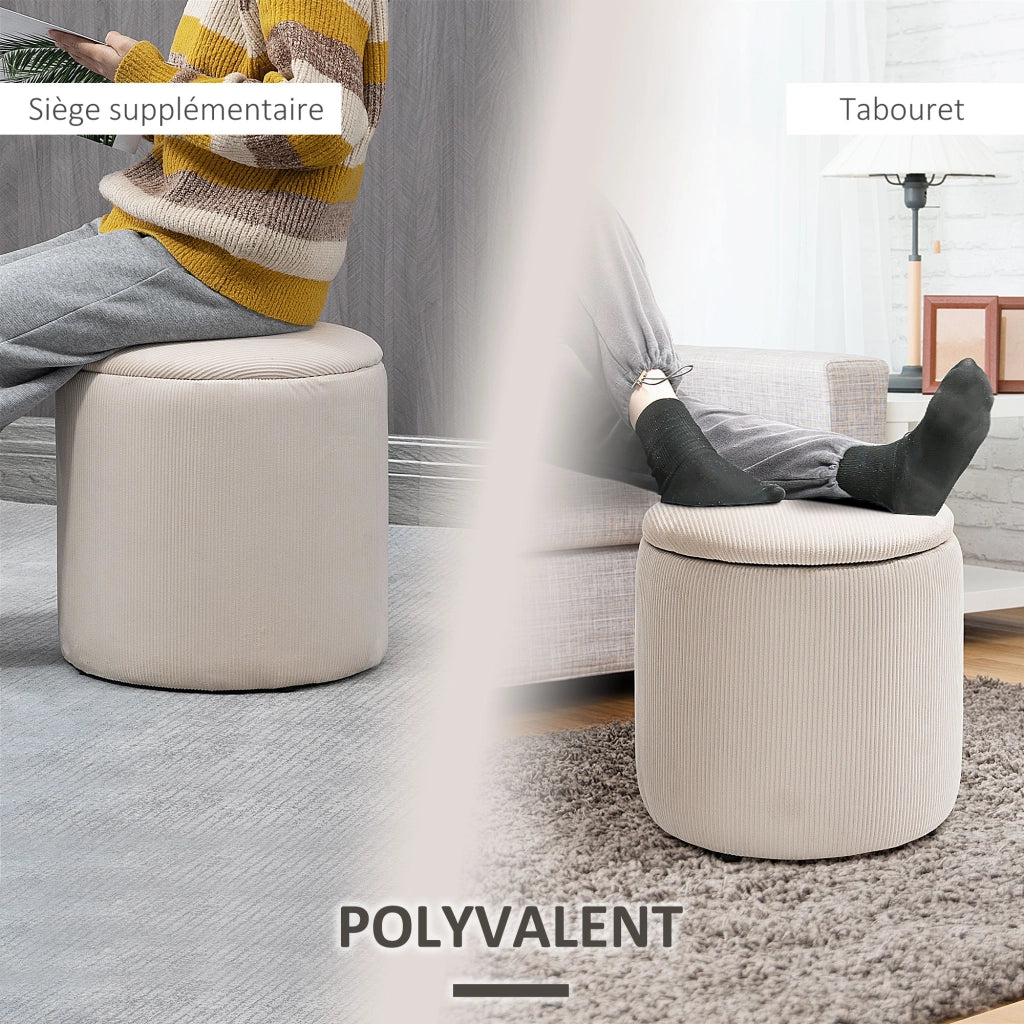 Set 2 Pouf Contenitori ¨C Xylo ¨C Velluto Crema ?40cm e ?30cm
