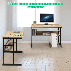 Scrivania Angolare 170 CM, Scrivania ad Angolo per Computer con Piano Inclinabile, Scaffale Inferiore e Supporto per CPU, Scrivania a Forma di L per Ufficio e Studio (Naturale)