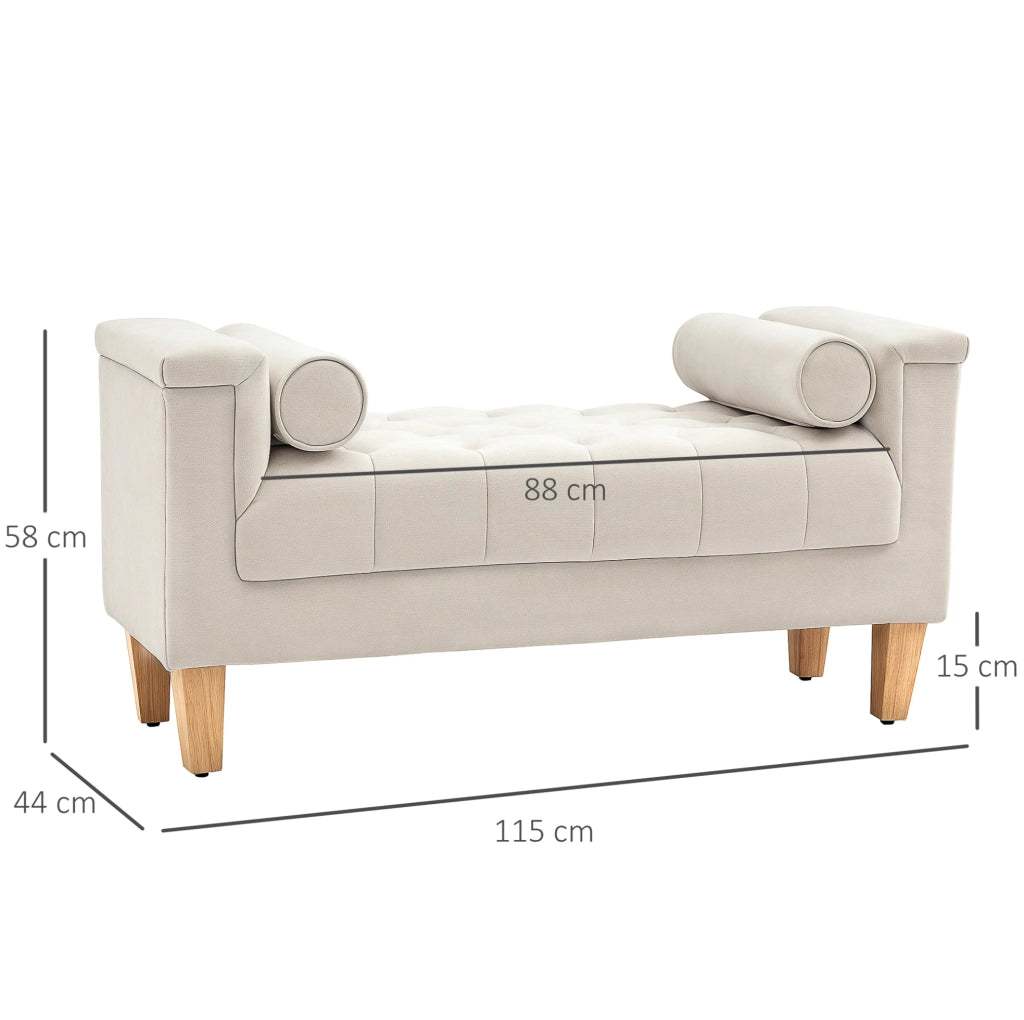 Panca imbottita beige in ciniglia con braccioli, 115 cm