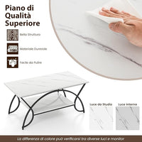 Tavolino da Caffè da Salotto, Tavolino Rettangolare a 2 Livelli con Struttura in Metallo, Tavolino Elegante e Moderno per Studio, Ufficio e Soggiorno, 100 x 50 x 45 cm (bianco e nero)