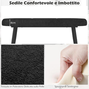 Panca Scarpiera da 113 cm, Panca da Ingresso con Cuscino Imbottito in Spugna e Gambe Metalliche Solide, Panca Fondo Letto per Soggiorno Camera da Letto, Carico 300 kg (Nero)