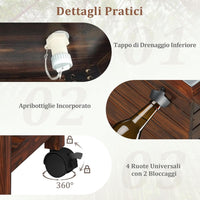 Carrello Porta Ghiaccio in Legno, Carrello Refrigerante per Bevande da 51 L con Ripiani, Ruote Universali Bloccabili e Apribottiglie, Frigorifero Portavivande per Feste, Piscina e Terrazza