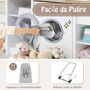 Sdraietta a Dondolo per Neonati, Sdraietta Pieghevole con Cintura di Sicurezza a 5 Punti, Sedia a Dondolo Portatile da Terra, con Base in Allumino, Grigio