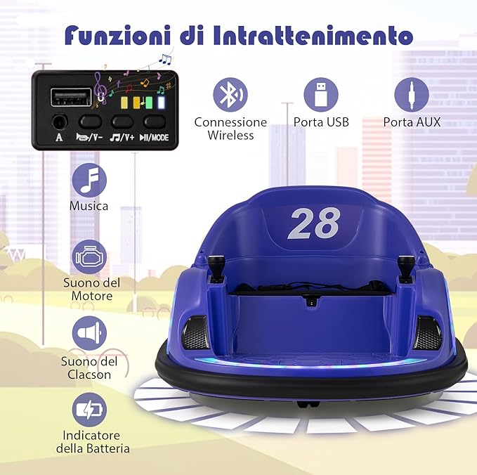 Autoscontro Elettrico per Bambini, Macchina Elettrica per Bambini con Luci LED, Connessione Wireless, Musica Giro a 360°, Macchina Cavalcabile per Bambini 18+ Mesi (Viola)