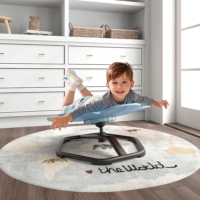 Sedia Girevole a 360° per Bambini, Sedia Sensoriale con Base in Metallo Antiscivolo per Allenare la Coordinazione Fisica e l'Equilibrio, Giocattolo per Cameretta (Blu,Fiore)