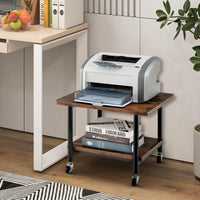 Supporto per Stampante, Carrello Stampante con Ruote Girevoli a 360⁰, Design Rimovibile, Superficie Ampia e Liscia, di Legno e Acciaio, 49 x 40 x 37 cm (Marrone)