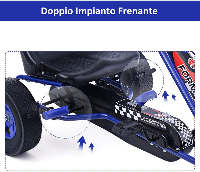 Go Kart a Pedali per Bambini, con Sedile Regolabile e Freno a Mano, Go Kart Veicolo per Bambini 3-8 Anni, Portata Massima 30 kg (Blu)