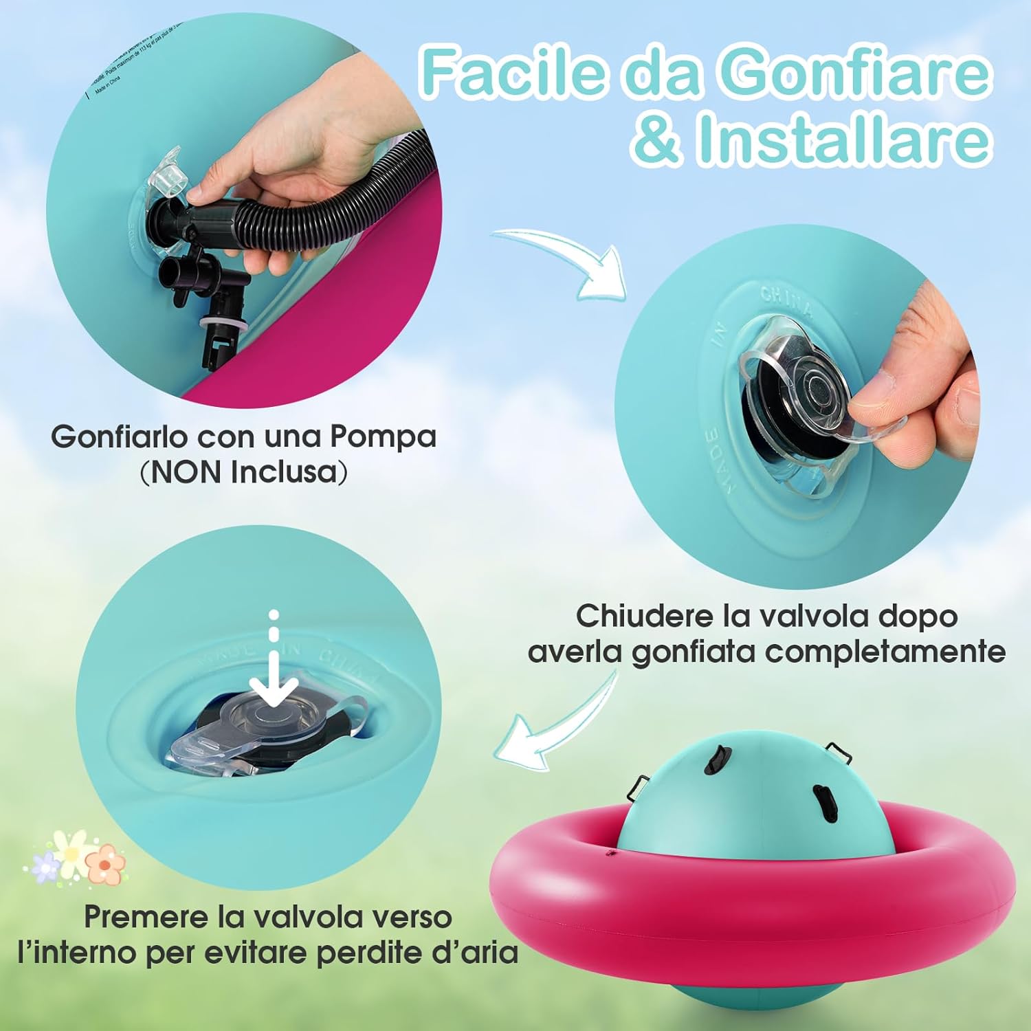 Giostra Gonfiabile a Pianeta per Bambini da 223CM per Inclinare, Arrampicarsi e Saltare con 6 Maniglie Incorporate, Giocattolo Spaziale per Esterno per Bambini dai 5 Anni+ (Rosa+Verde)