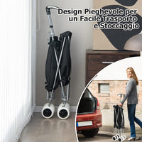 Carrello Spesa Pieghevole con Ruote, Carrello Portaspesa con Fodera in Tessuto Oxford Rimovibile e Impermeabile, 90L, Capacità di peso 55 kg (Nero)