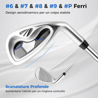 Set da Golf Completo con 9 Mazze e Sacca da Golf, Driver 460cc, da Uomo, Blu