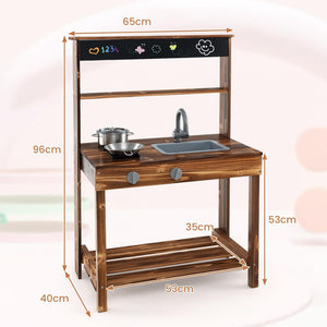 Cucina Giocattolo per Bambini, Cucina per Bambini in Abete Cinese con Rubinetto Girevole e Lavandino Rimovibile, Fornelli e Manopole, Lavagna, per Bambini 3-7 Anni