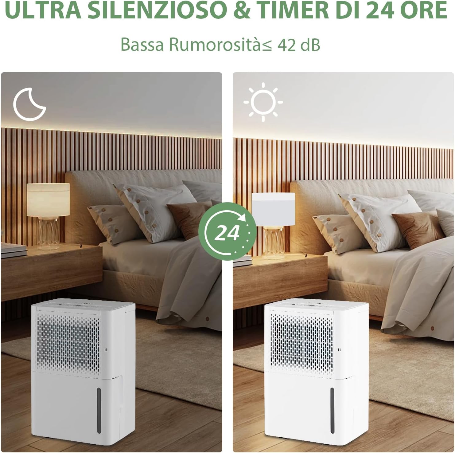 12L Deumidificatore per Casa, Silenzioso ed Efficiente con Modalità Continua/Asciugatura/Auto, Timer 24 Ore, Maniglia Portatile, Ideale per Cantine Bagno e Camere da Letto