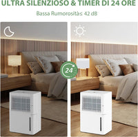 12L Deumidificatore per Casa, Silenzioso ed Efficiente con Modalità Continua/Asciugatura/Auto, Timer 24 Ore, Maniglia Portatile, Ideale per Cantine Bagno e Camere da Letto