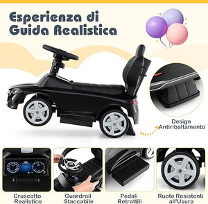 3 in 1 Auto a Spinta, Mercedes-Benz Macchina Cavalcabile, con Schienale Regolabile Suono Barra di Spinta e Tettuccio, per Bambini 18-36 Mesi (Nero)