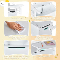 Cassapanca Contenitore 3 in 1 per Bambini Trasformabile in Legno con Scatola dei Giocattoli, Tavolo bambini con Sedie Multifunzione per 3-7 Anni (Bianco)