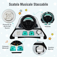 6 in 1 Girello per Bambini, Girello Pieghevole con Altezza Regolabile a 3 Livelli, Scatola Musicale Rimovibile, Vassoio per Alimenti, Portata 12 kg, per Bambini di 6-18 Mesi (Bianco)