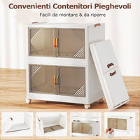 Contenitori da Stoccaggio Pieghevoli con Coperchio da 213/284 L, Scatole Impilabili a 3/4 Piani con Ruote, Organizzatore Pieghevole con Porte per Camera da Letto Soggiorno (65 x 39 x 109 cm)