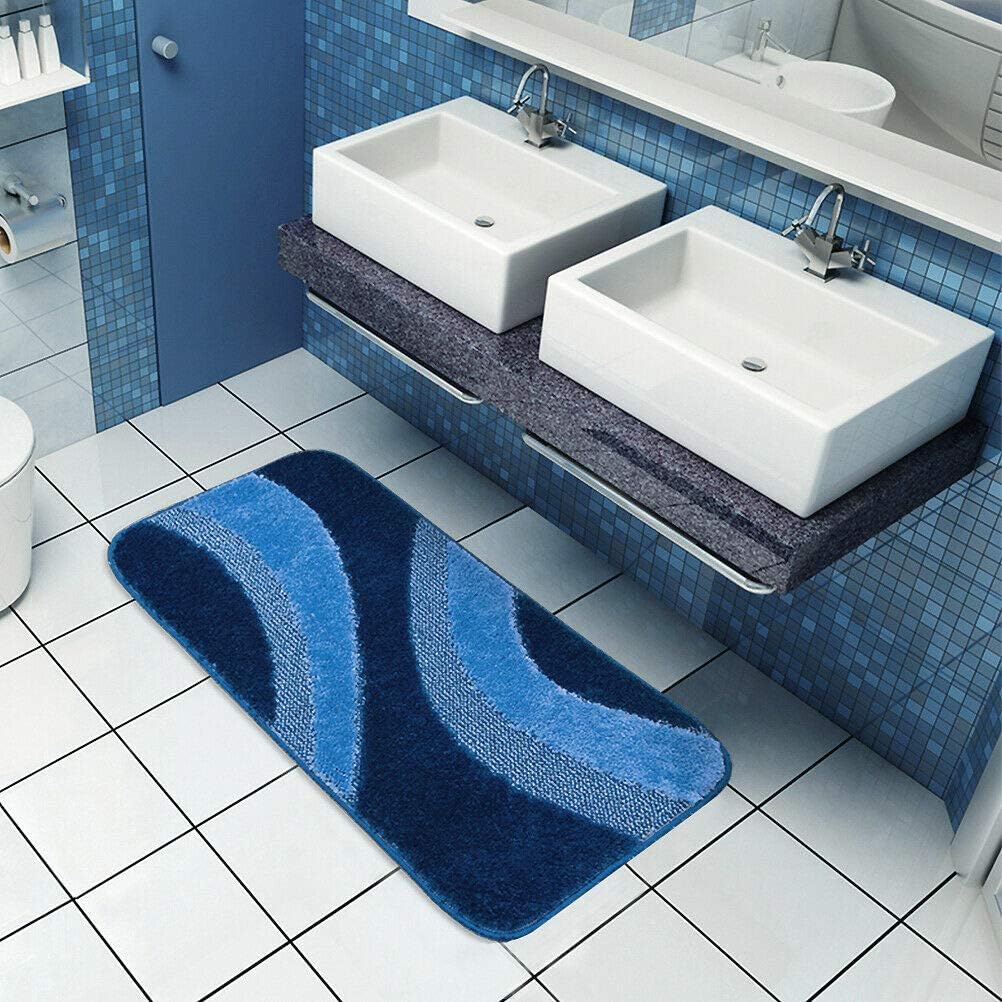 Tappeto Bagno 50x80 cm Scendiletto Antiscivolo Shaggy 3D Moderno Assorbente Blu