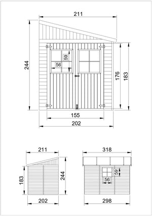 Casa da giardino in legno (senza parete laterale) - 6 m² - TIMBELA M339