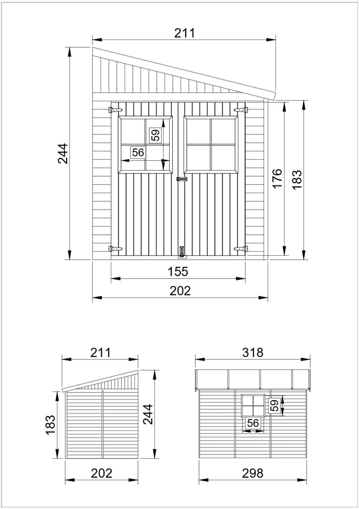 Casa da giardino in legno (senza parete laterale) - 6 m² - TIMBELA M339