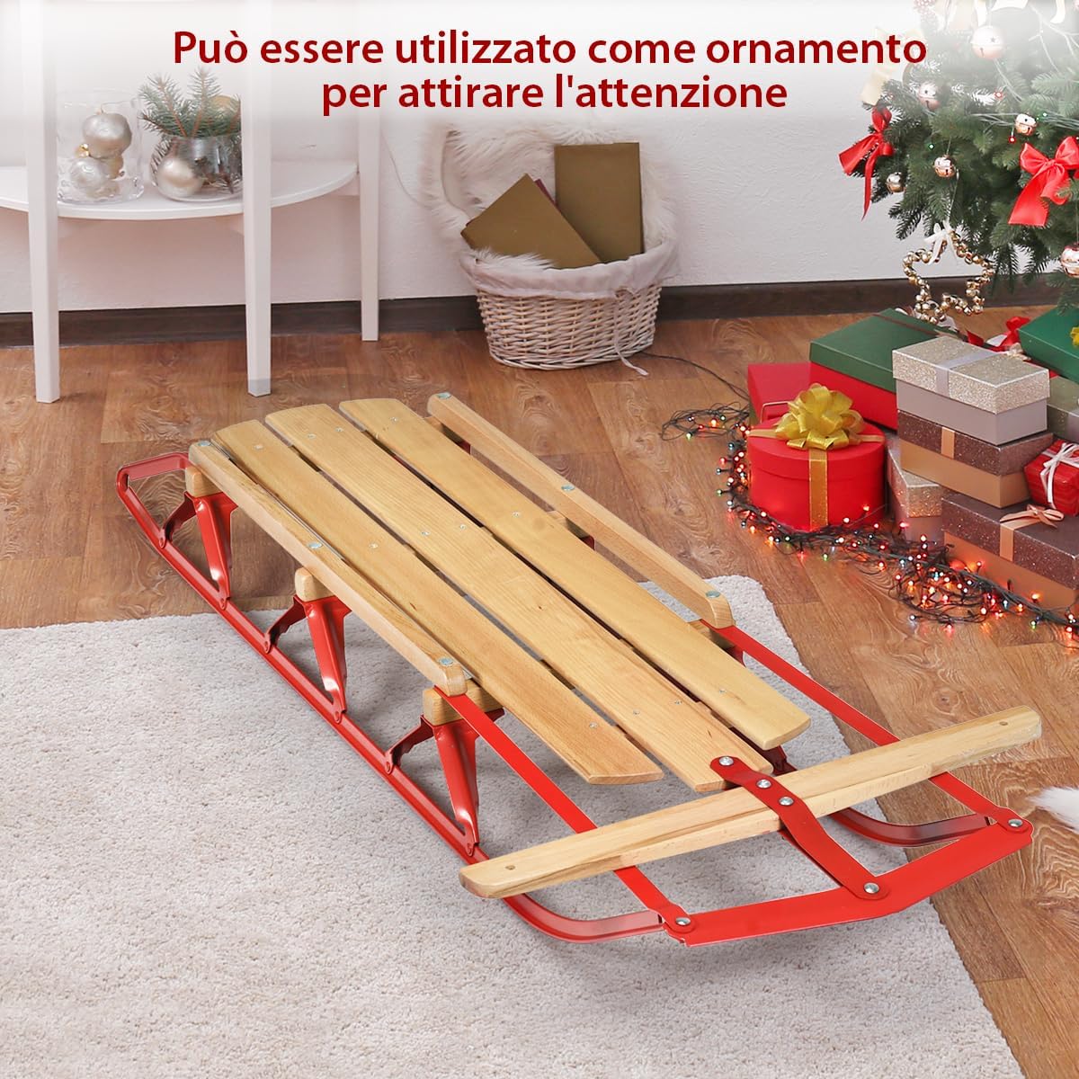 Slitte da Neve, Slitte in Metallo con Pattini, Slitte con Maniglie per Bambini e Adulti, 137 x 58 x 16 cm