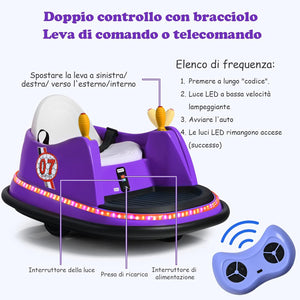Veicolo Elettrico Macchina Elettrica Design Autoscontro per Bambini, Girevole a 360°, con Luci e Musica, con Telecomando, per Bambini 2-5 Anni (Viola)
