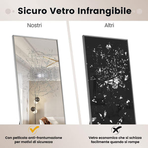 Specchio da Parete Lungo, Specchio da Terra Appendere con Cornice in Lega di Alluminio e Ganci, Per Camera da Letto e Soggiorno, 160 x 40 cm (Argento)