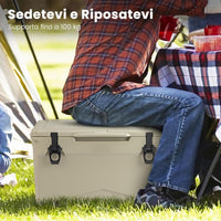 Frigorifero da Campeggio da 28 Litri, Frigo Portatile con Manico Resistente e Scarico, Freddo Fino 5-7 Giorni con Portabicchieri Integrati per Barbecue, Campeggio, Picnic, Pesca