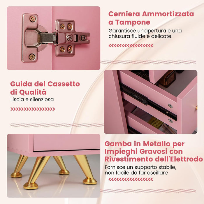 Tavolo per Manicure, Tavolo per Unghie con Cassetti, Cuscino Poggia Polsi e Gambe in Metallo, Stazione per Unghie Estetista Nail Art per Salone di Bellezza (Rosa)