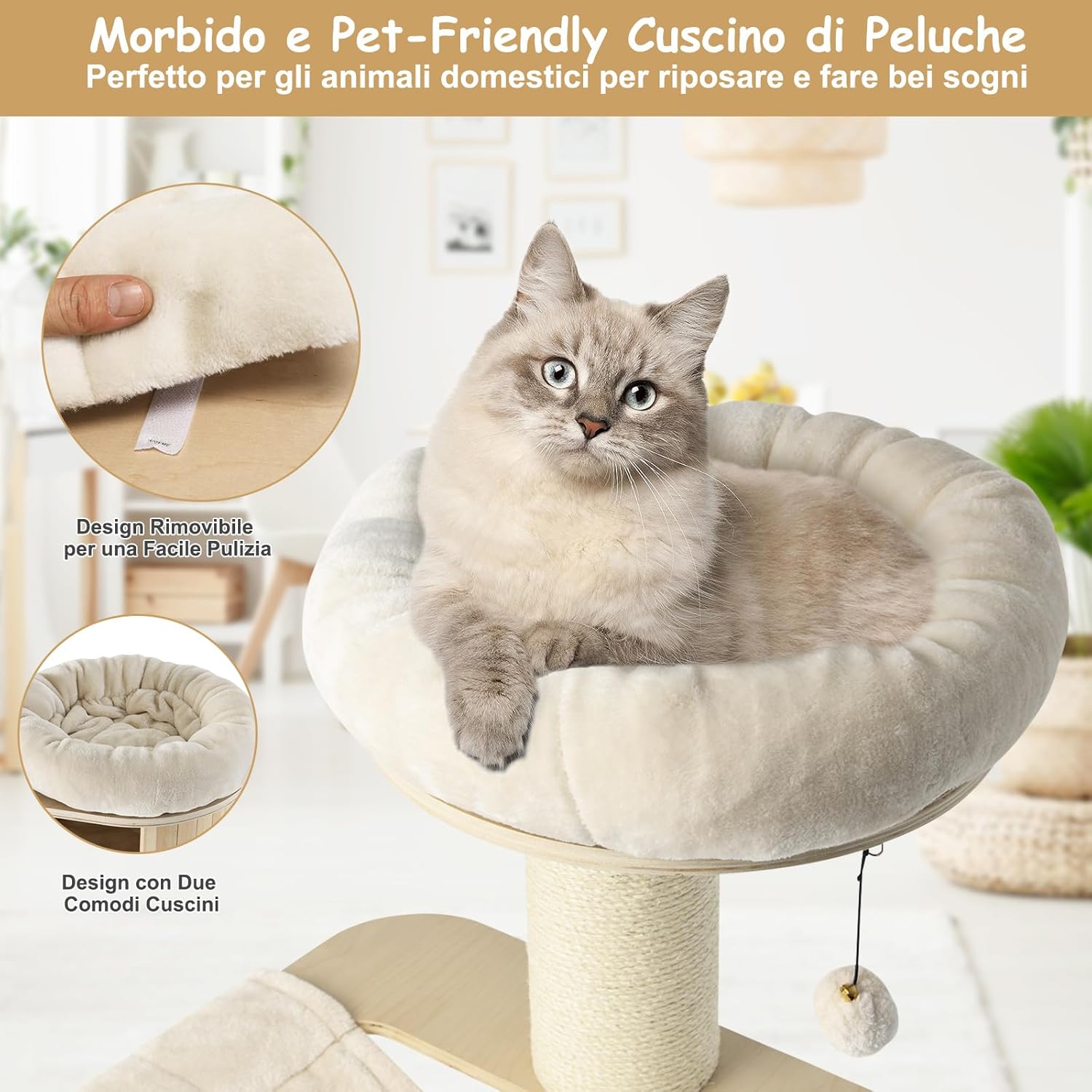 Albero per Gatti in Legno Massiccio da 174 CM, Torre per Gatti a 4 Livelli con Pali Sisal, Nicchia per Gatti, Trespoli, Amaca, Palline, Albero Tiragraffi per Gattini e Gatti Adulti